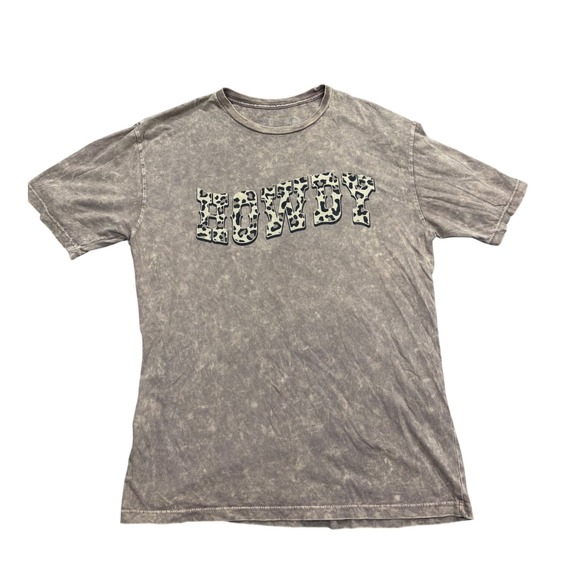 Lotus Fashions Tops - Lotus Fashion Howdy Women Medium Leopard Print Acid Wash Graphic T-Shirt Western